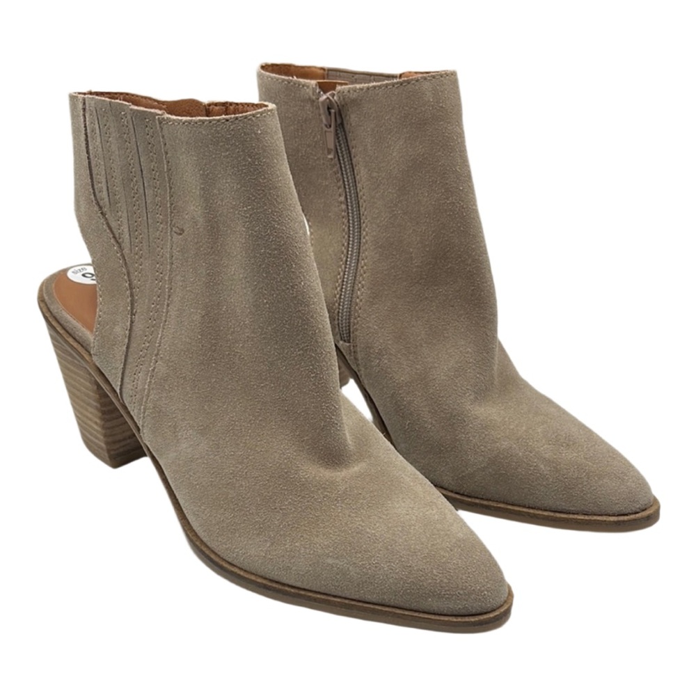 Lucky Brand Sz 9‎ Shyna Tan Suede Heeled Boots with Open Back